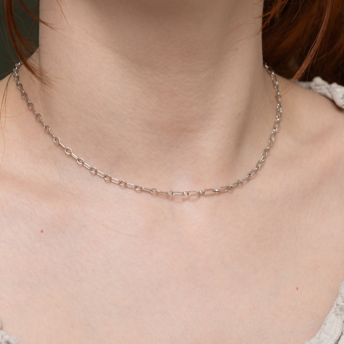 18k White Gold Modified Paperclip Chain | 3mm | 15"