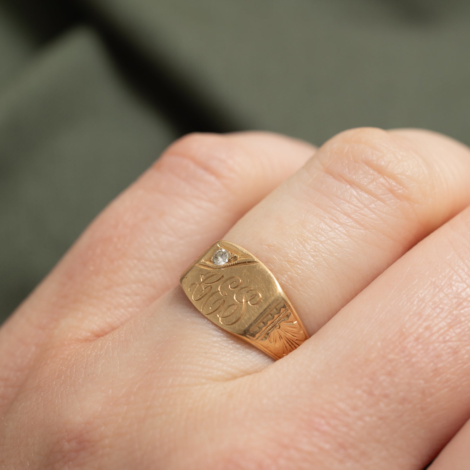 Bague chevalière initiale « CES » en diamant | 0,02 ct | Taille 5,25