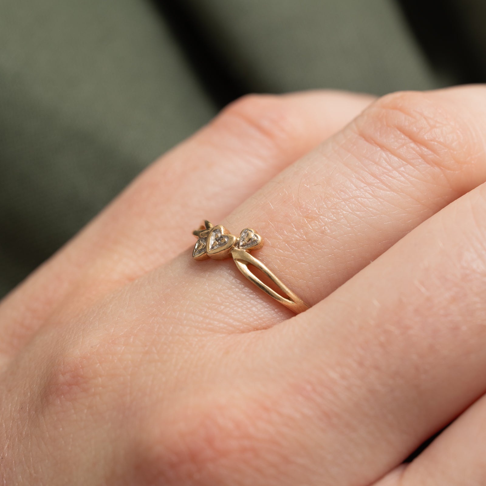Bague triple cœur en diamant | 0,005 ct | Taille 7,25