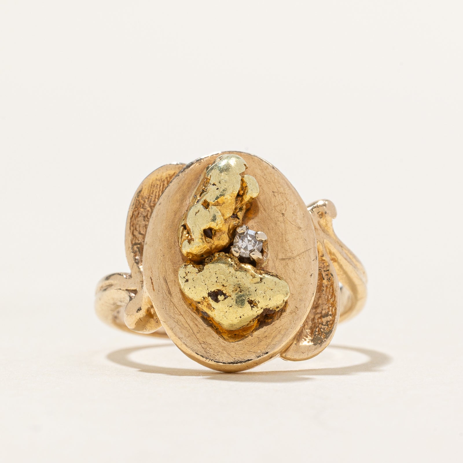 Diamond & Gold Nugget Ring | 0.015ct | SZ 3.5