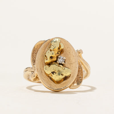 Diamond & Gold Nugget Ring | 0.015ct | SZ 3.5
