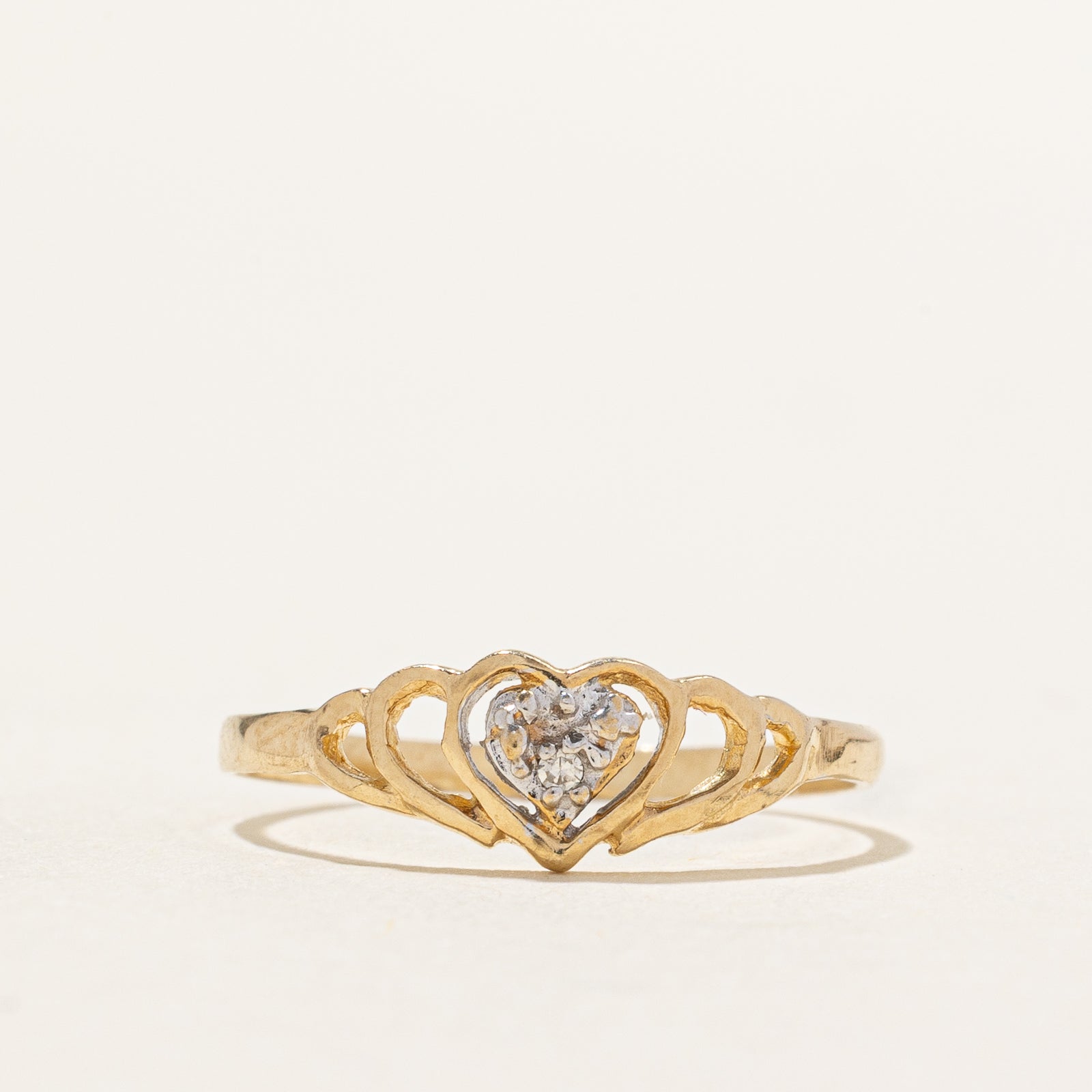 Bague en forme de cœur avec diamant et rainure ouverte | 0,005 ct | Taille 5,25