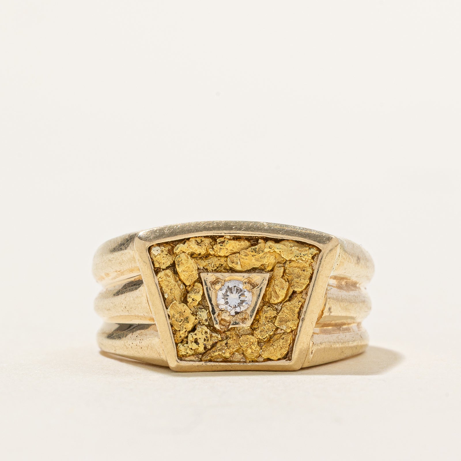Diamond & Gold Nugget Grooved Ring | 0.05ct | SZ 6.75