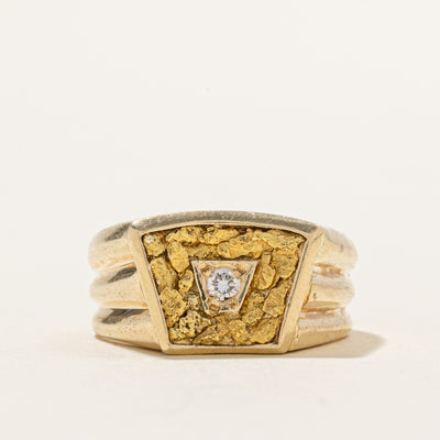 Diamond & Gold Nugget Grooved Ring | 0.05ct | SZ 6.75
