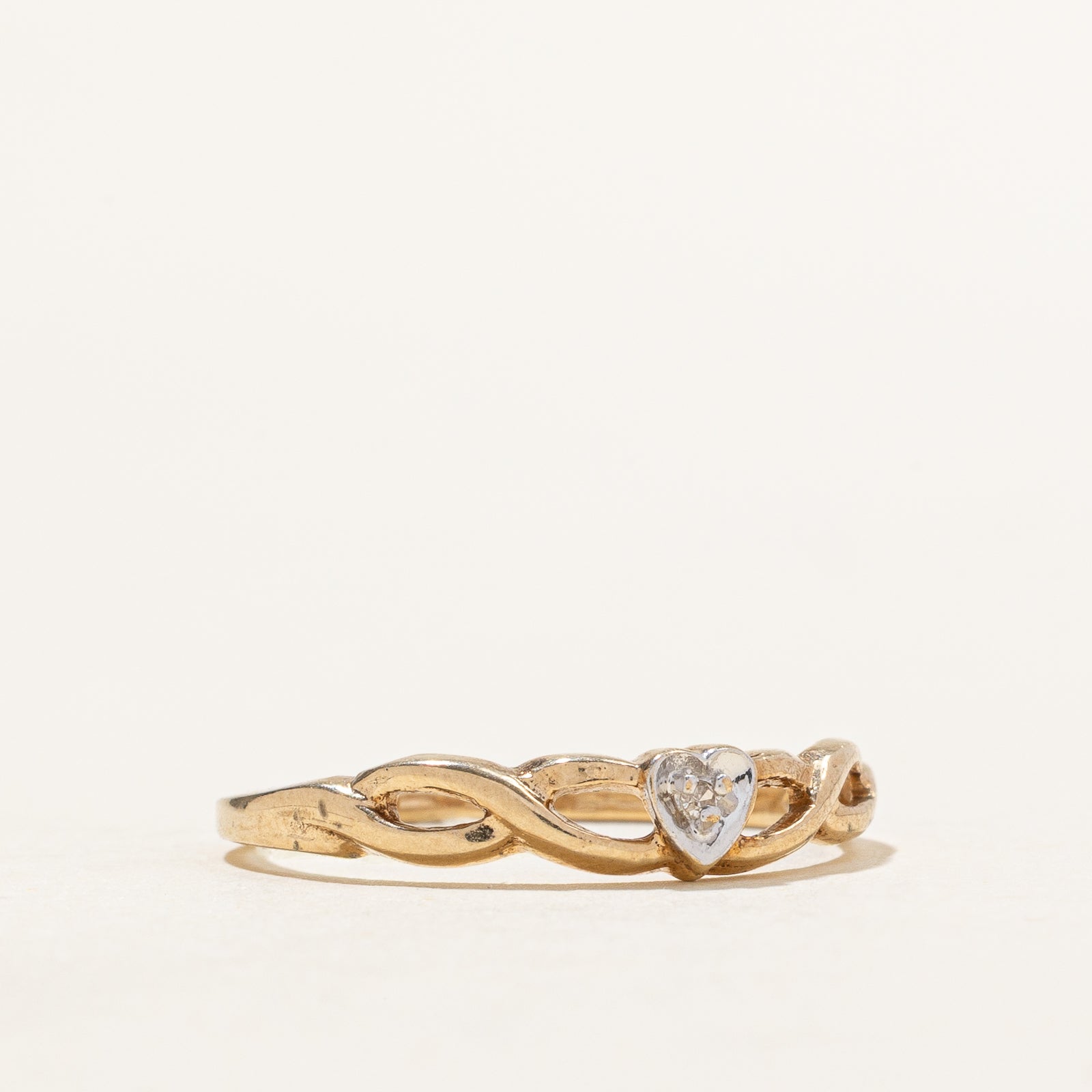Diamond Heart Cross Over Ring | 0.005ct | SZ 7