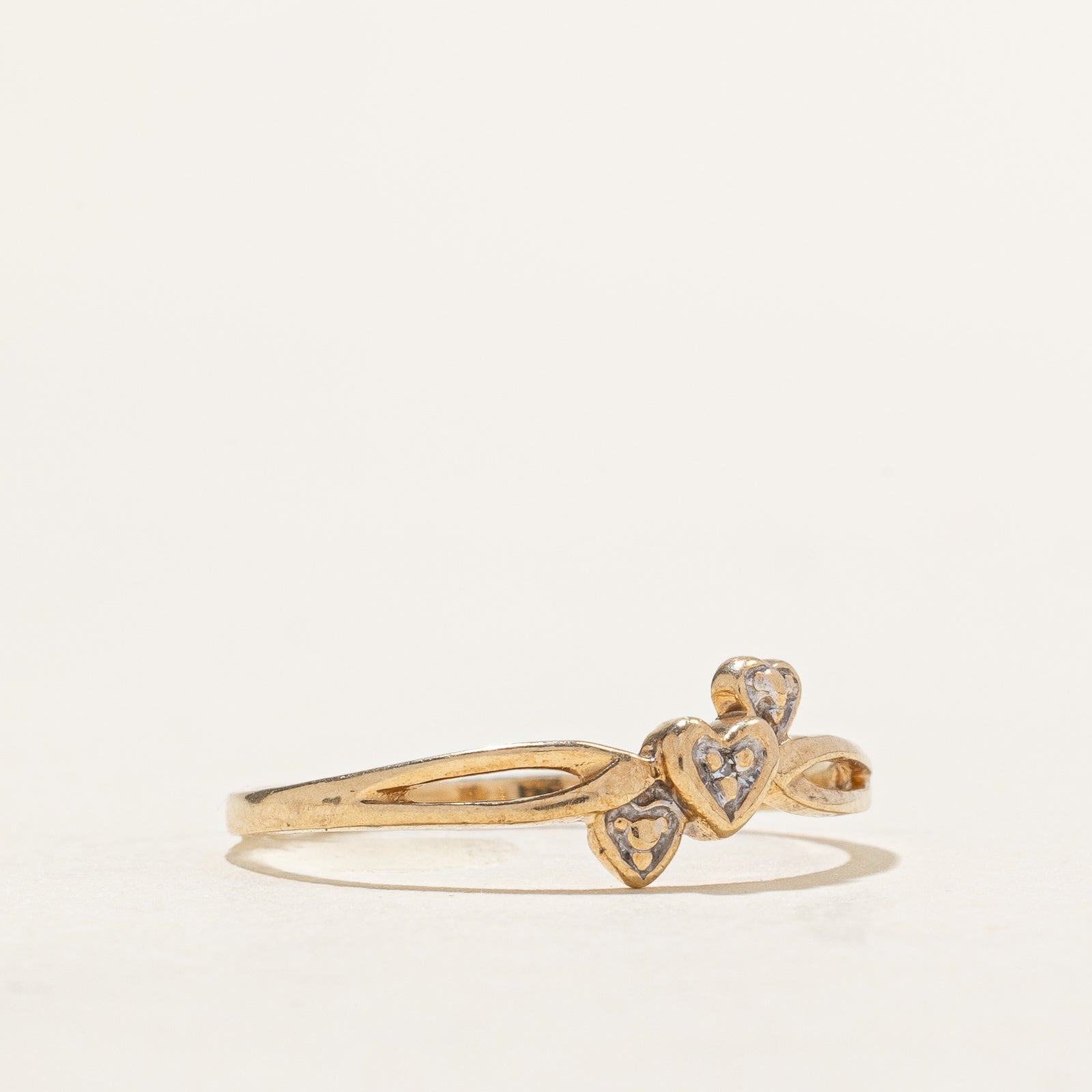 Bague triple cœur en diamant | 0,005 ct | Taille 7,25