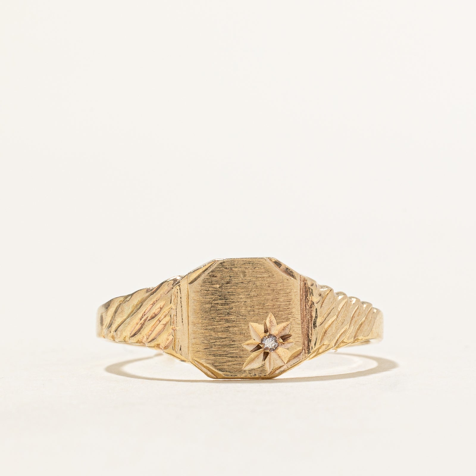 Diamond Grooved Signet Ring | 0.005ct | SZ 10.25