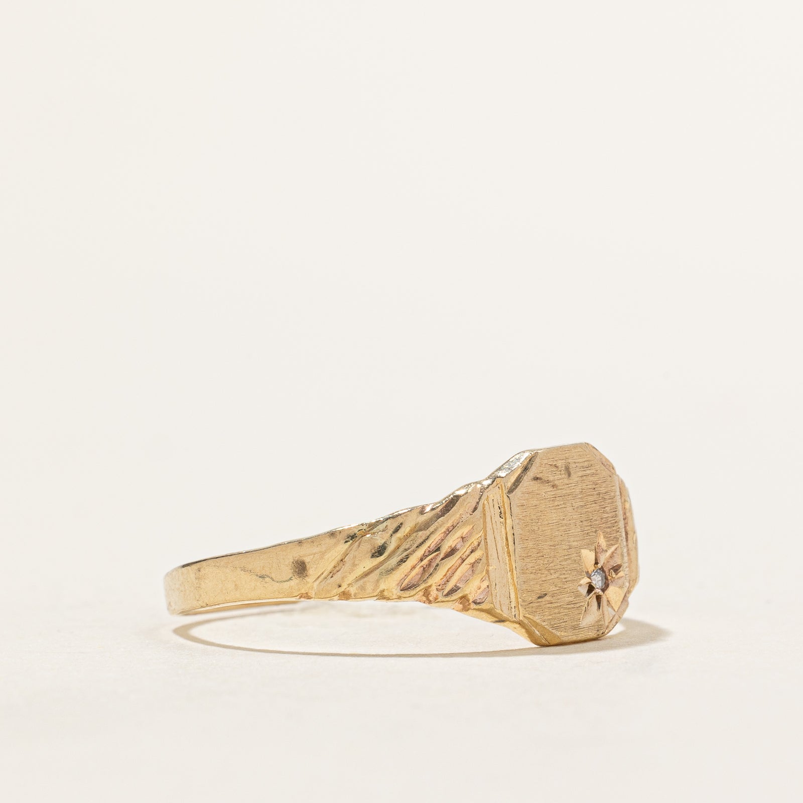 Diamond Grooved Signet Ring | 0.005ct | SZ 10.25