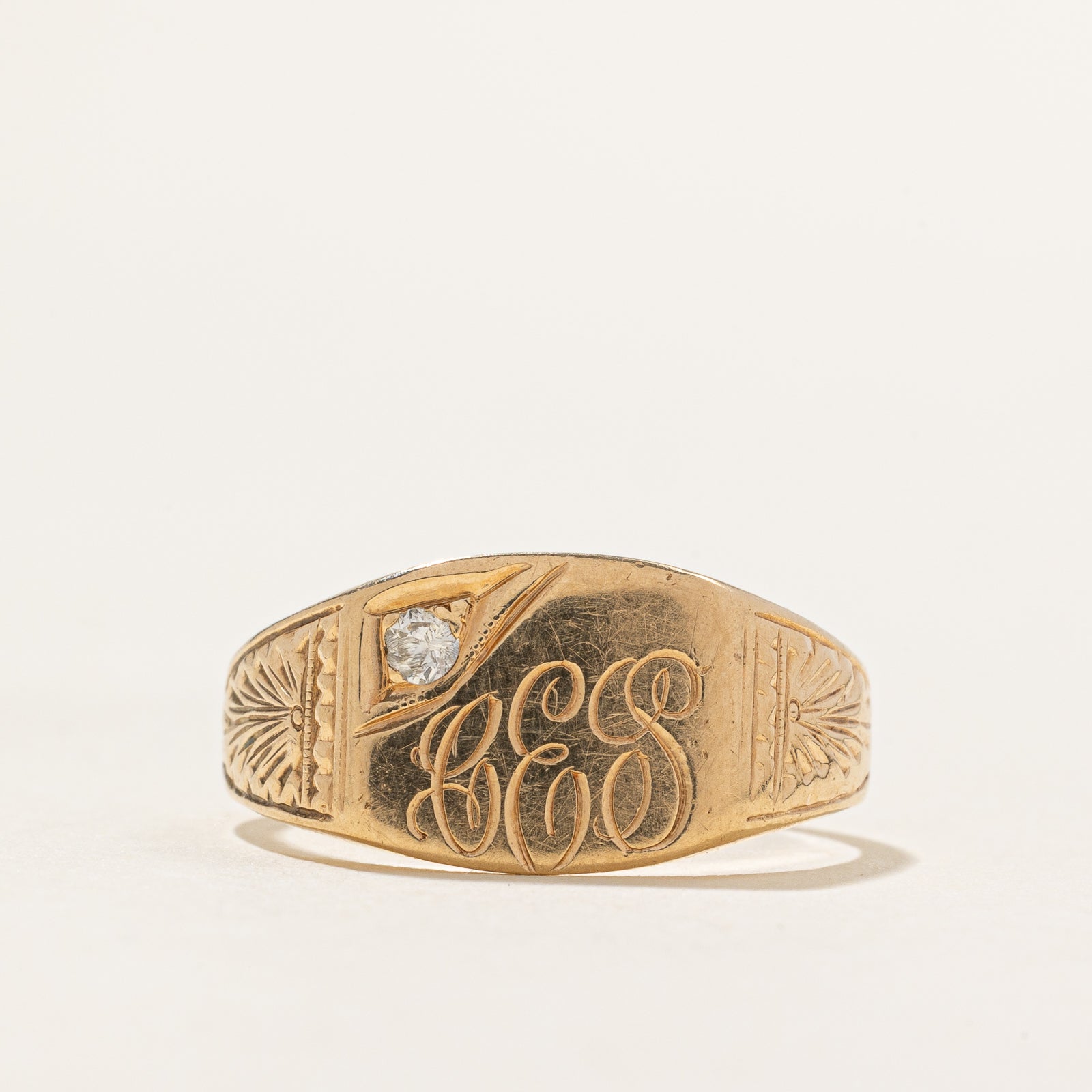 Bague chevalière initiale « CES » en diamant | 0,02 ct | Taille 5,25