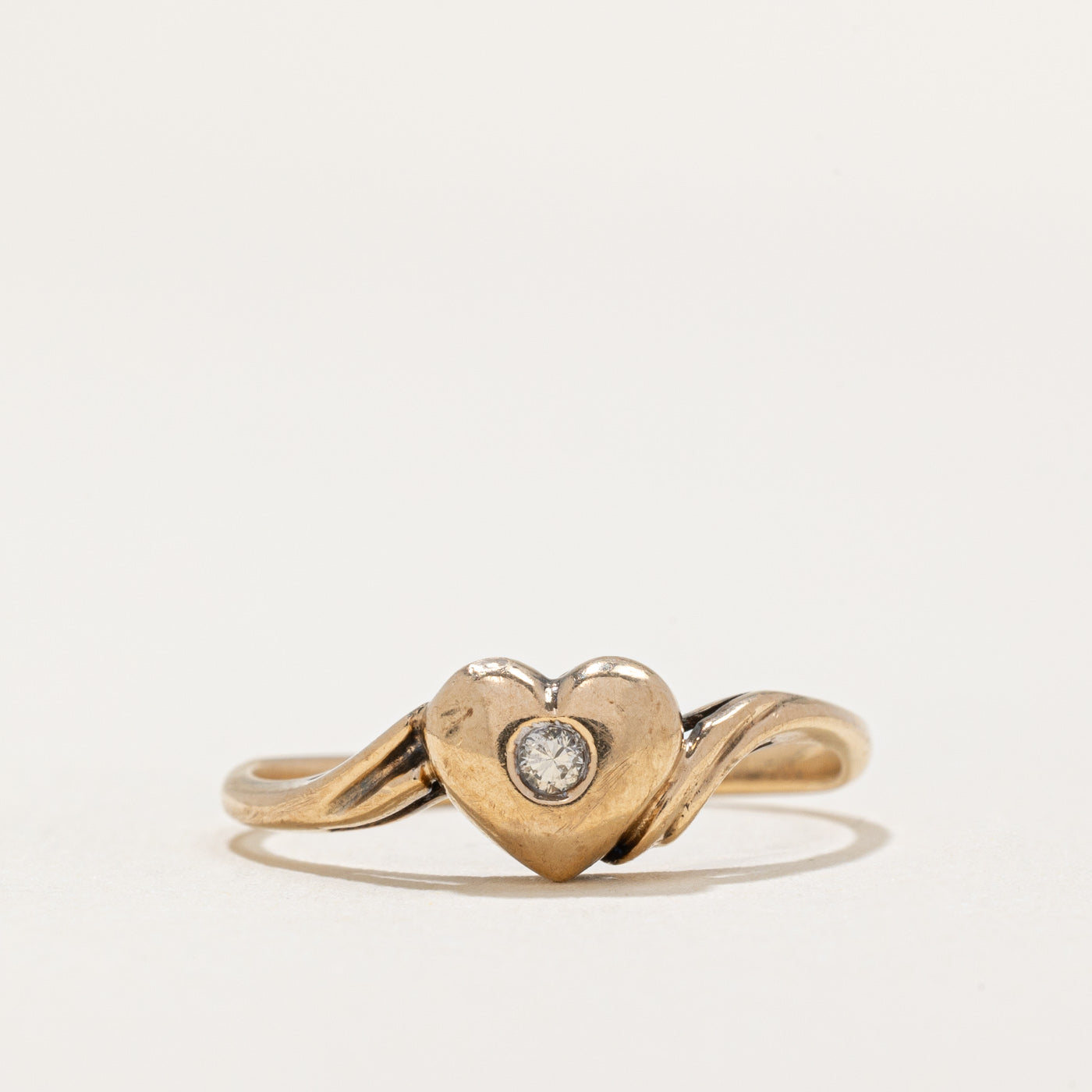 Flush Set Diamond Heart Bypass Ring | 0.03ct | SZ 7 |