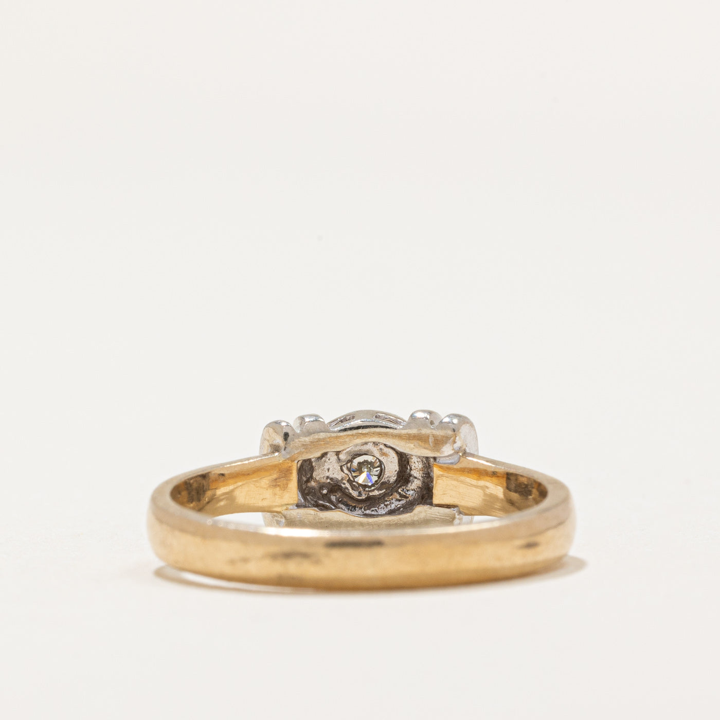 Bague en or bicolore sertie d'un diamant | 0,04 ct | Taille 4,5 | 