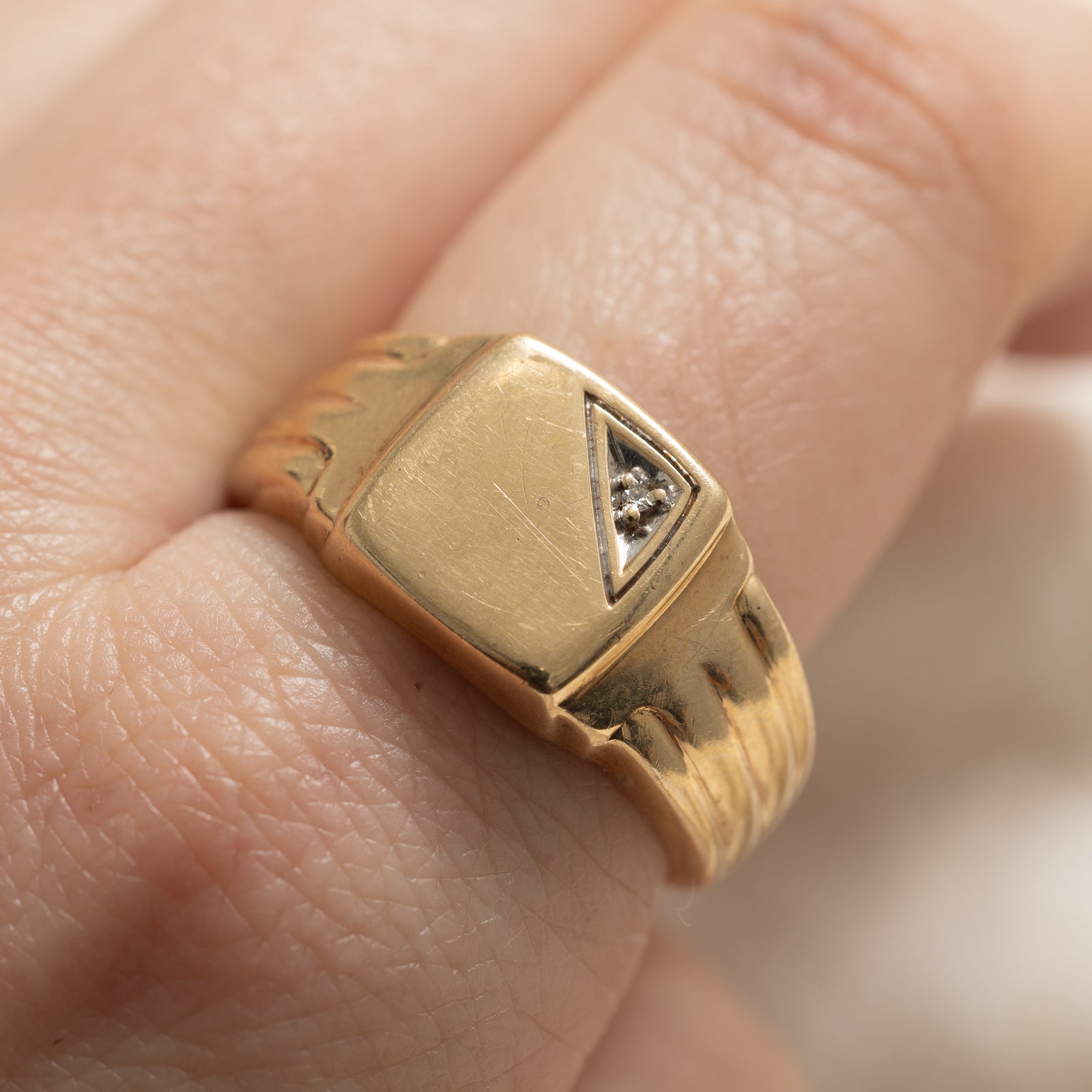 Corner Diamond Signet Ring | 0.002ct | SZ 11.25