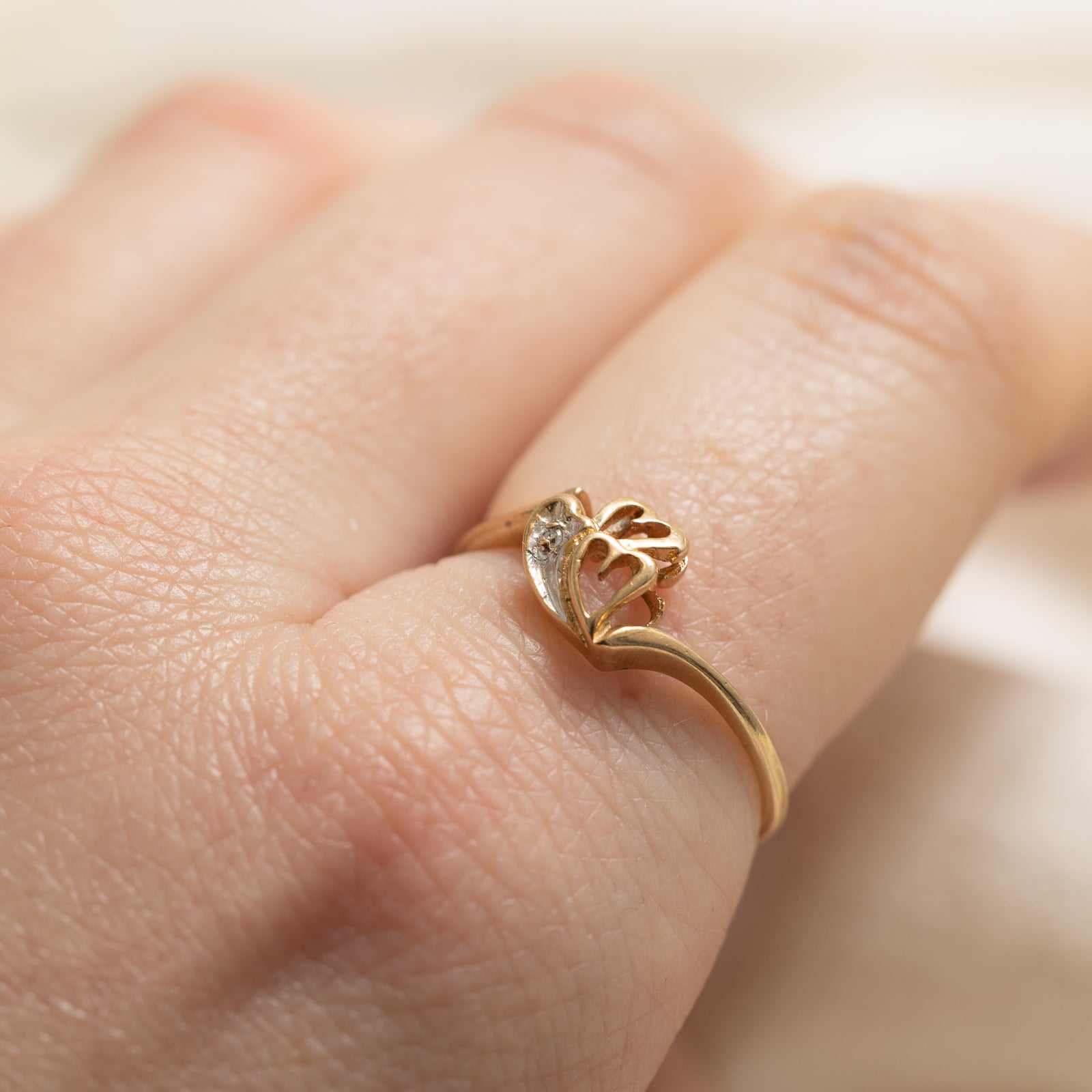 Diamond Heart Bypass Ring | 0.002ct | SZ 8
