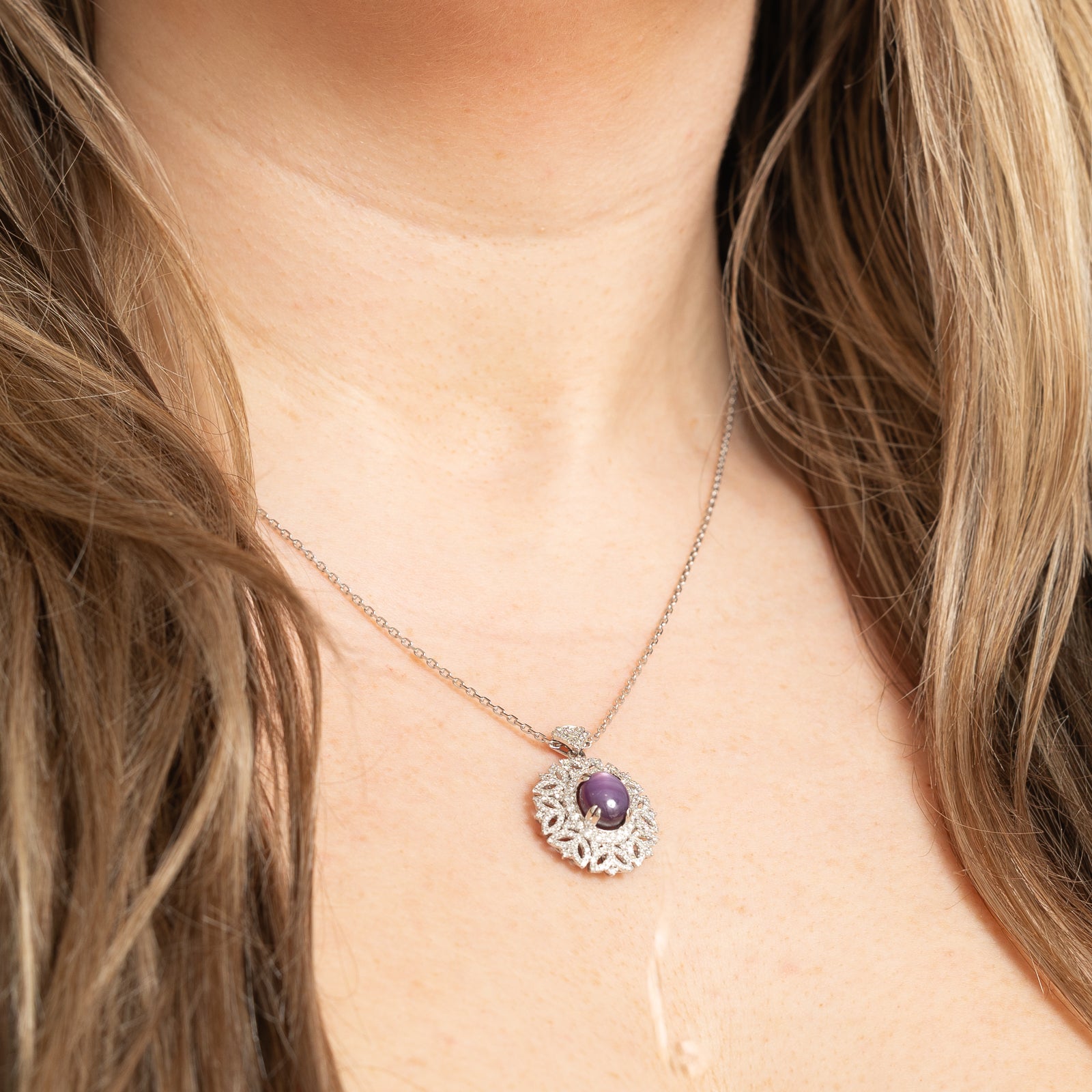 GRS Unheated Star Sapphire & Diamond Pendant Necklace | 4.87ct, 0.87ctw | 17.5"