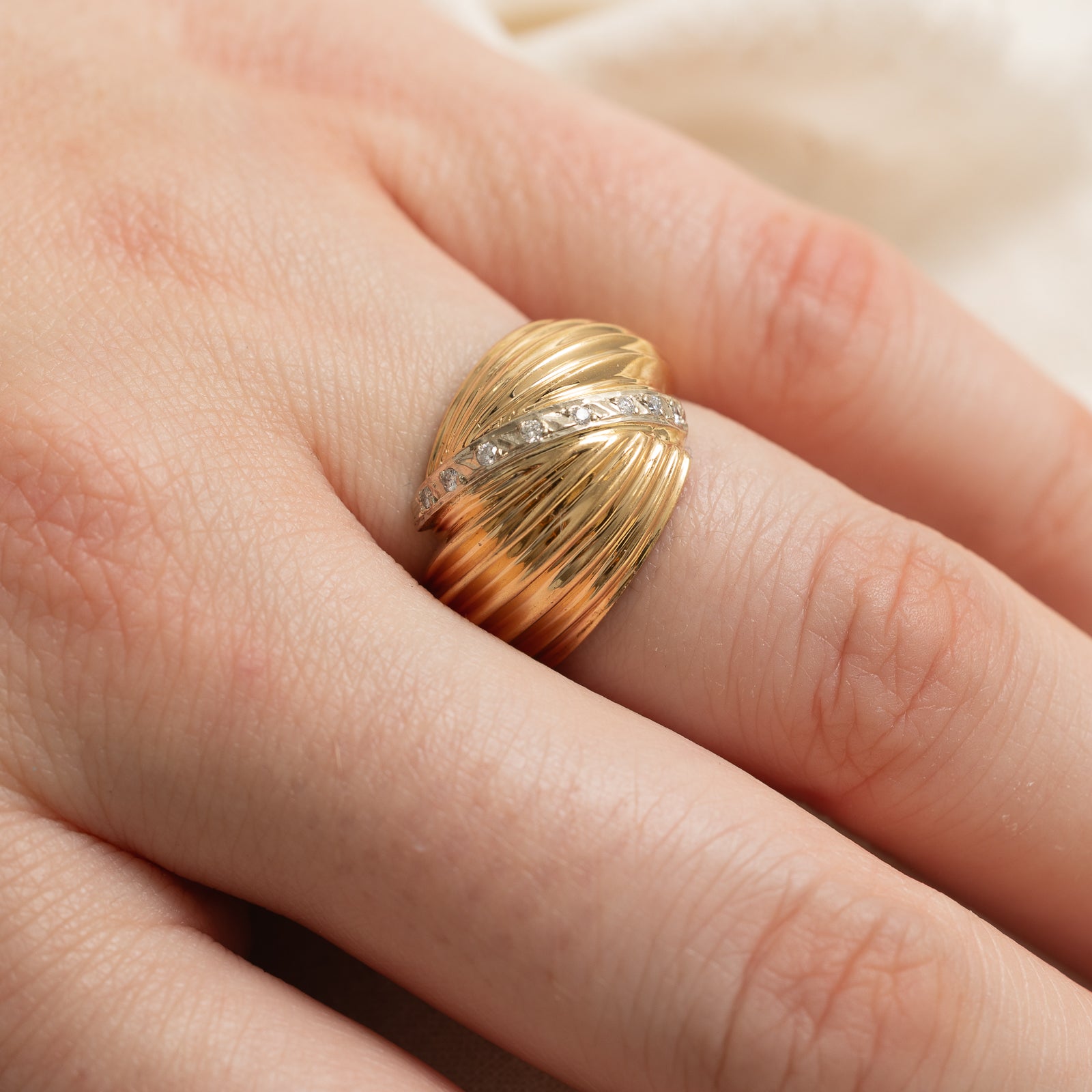 Diagonal Set Diamond Grooved Dome Ring | 0.04ctw | SZ 5.75