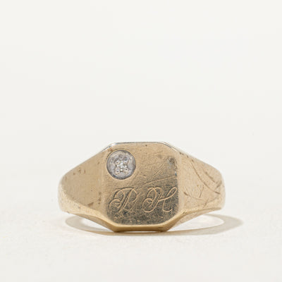 Single Stone Diamond 'PH' Initial Signet Ring | 0.005ct | SZ 8