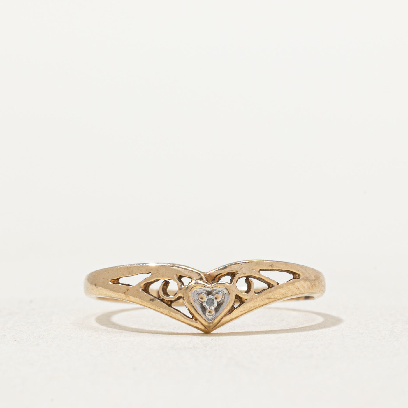 Single Stone Diamond Openwork Chevron Ring | 0.005ct | SZ 6