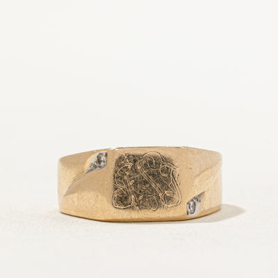 Two Stone Diamond Signet Ring | 0.03ctw | SZ 10.5