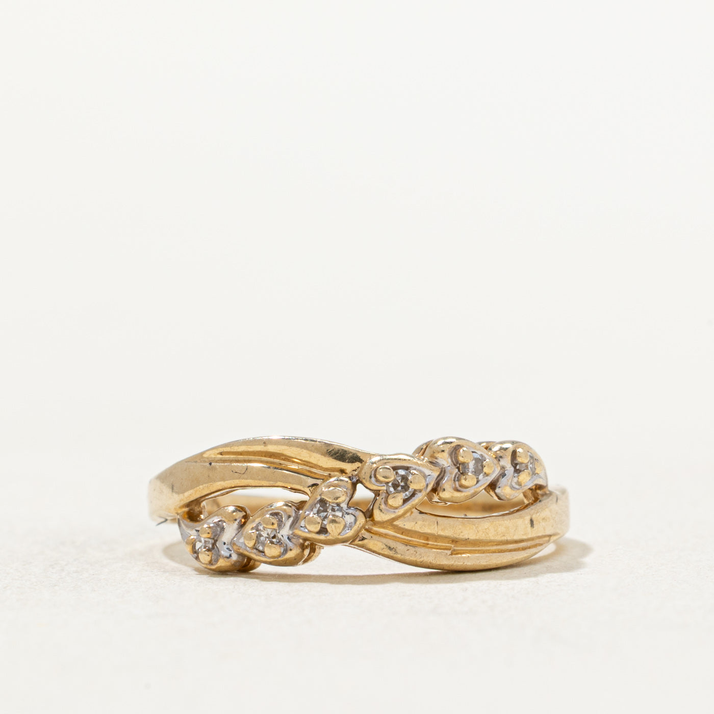 Diamond Heart Cross Over Ring | 0.03ctw | SZ 6