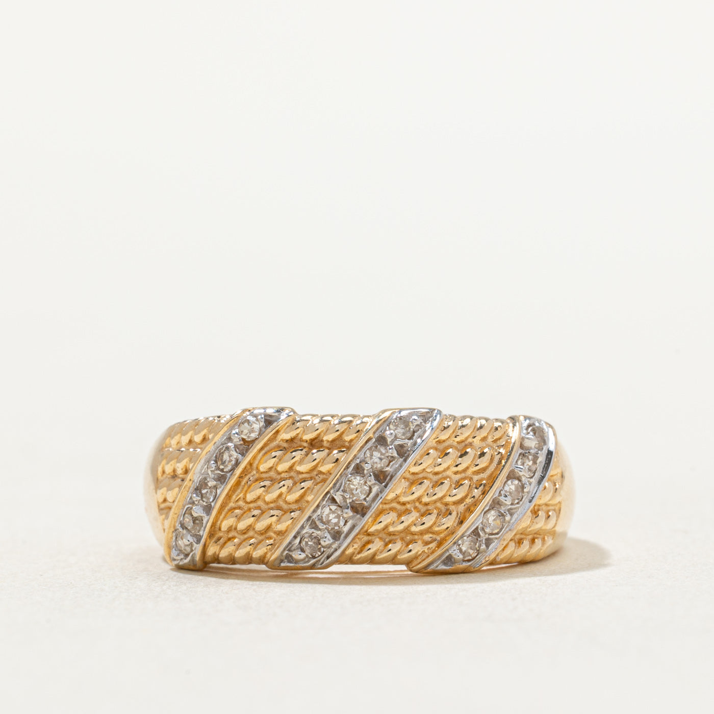 Diagonal Set Diamond Textured Band | 0.07ctw | SZ 8.5