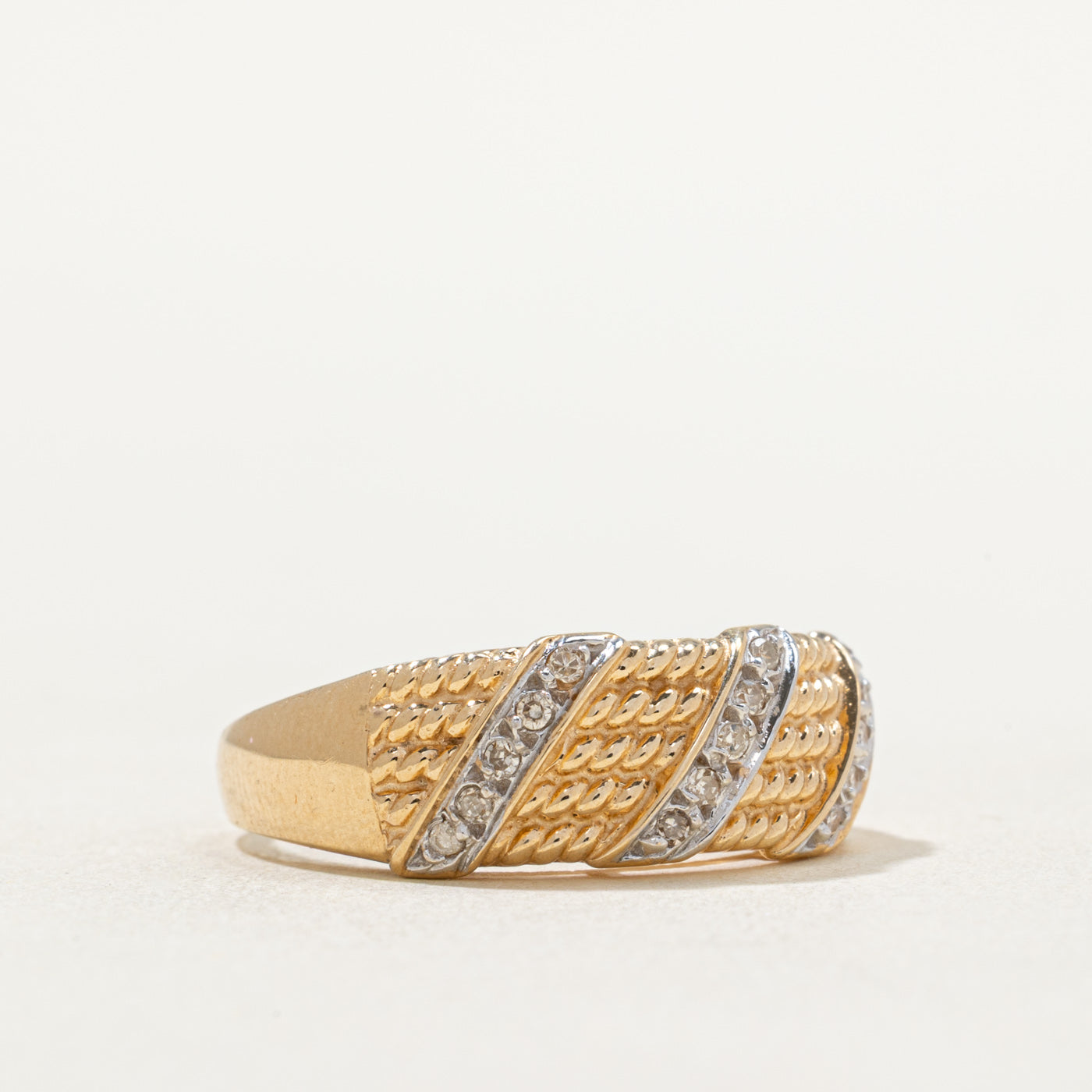 Diagonal Set Diamond Textured Band | 0.07ctw | SZ 8.5