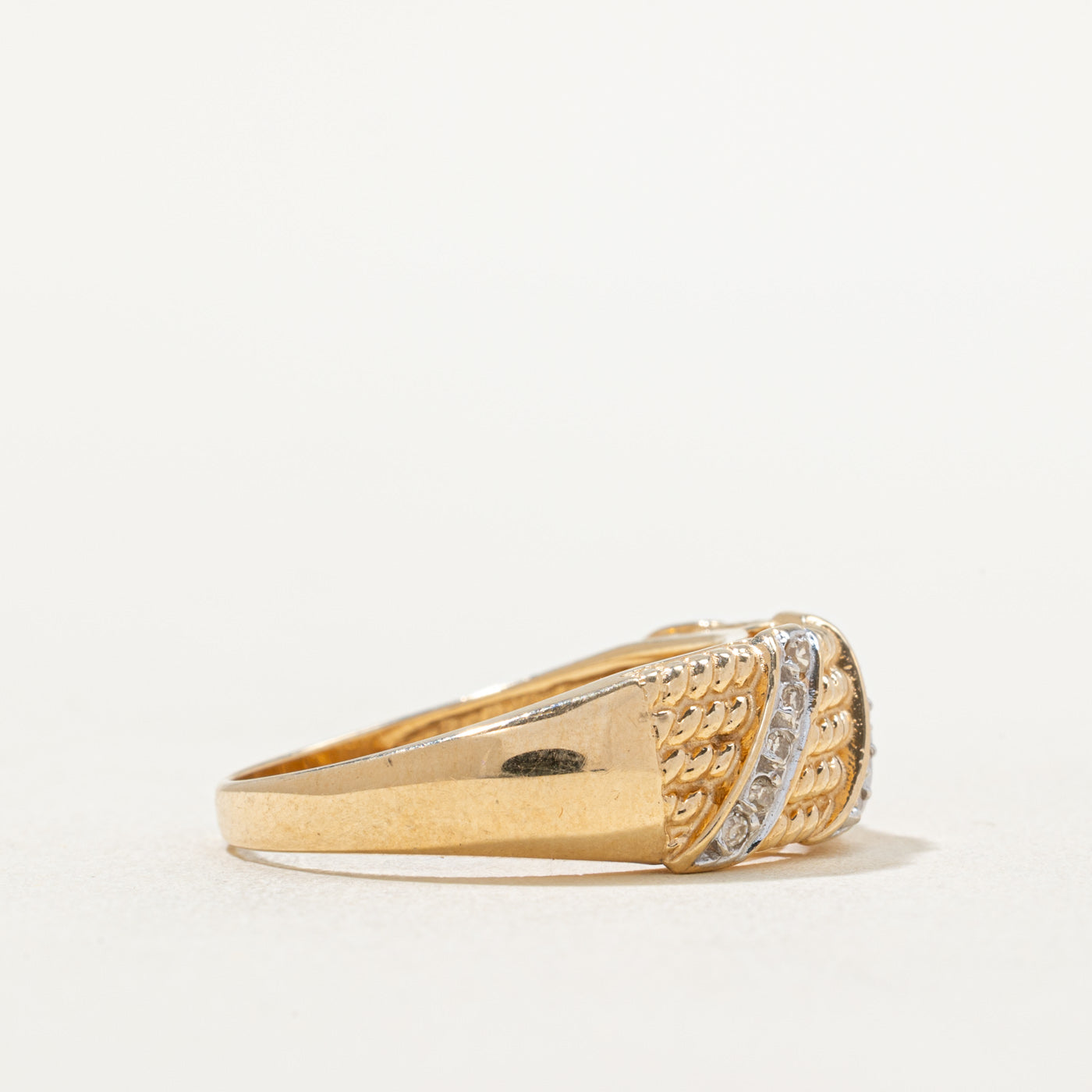 Diagonal Set Diamond Textured Band | 0.07ctw | SZ 8.5
