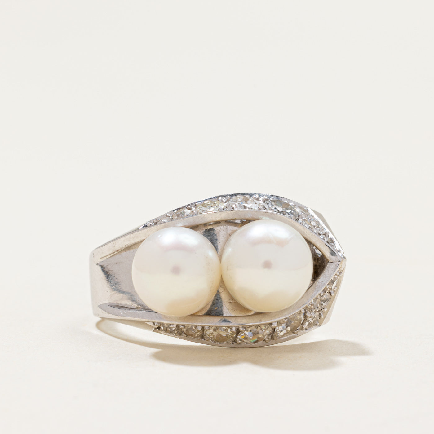 Toi et Moi Pearl & Diamond Ring | 1.36ctw | SZ 5.75