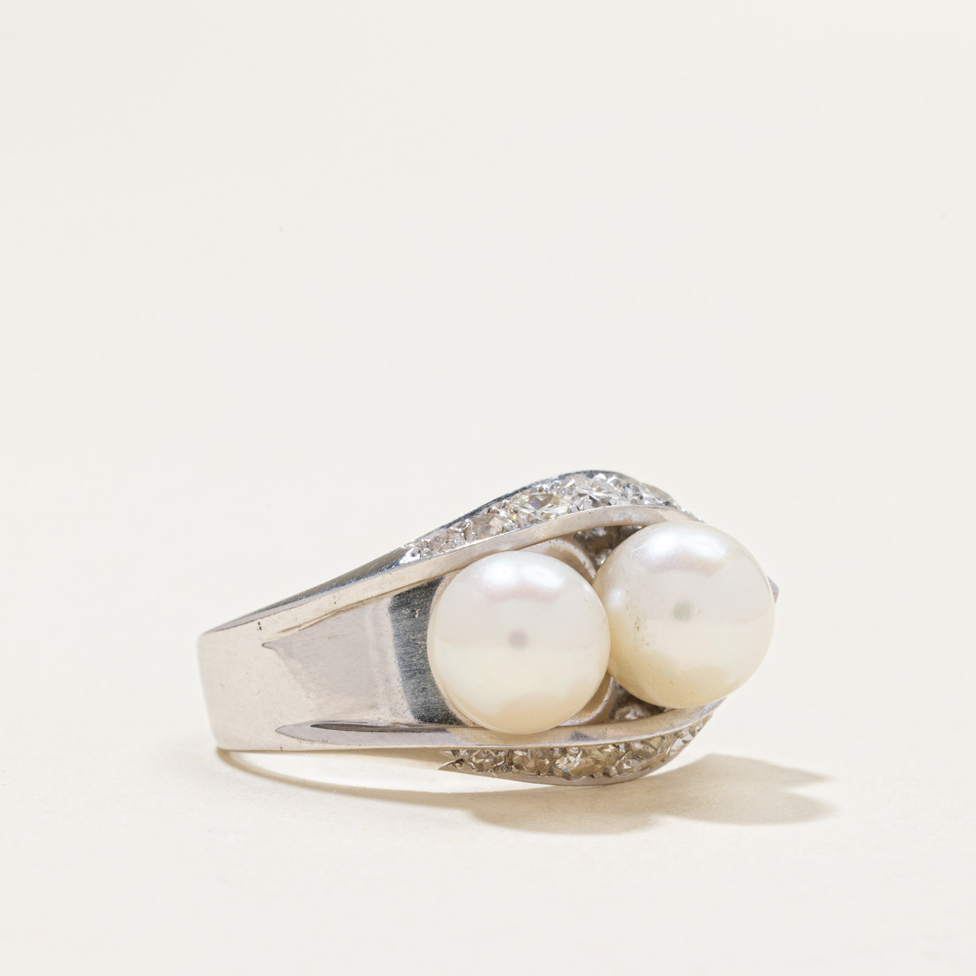 Toi et Moi Pearl & Diamond Ring | 1.36ctw | SZ 5.75