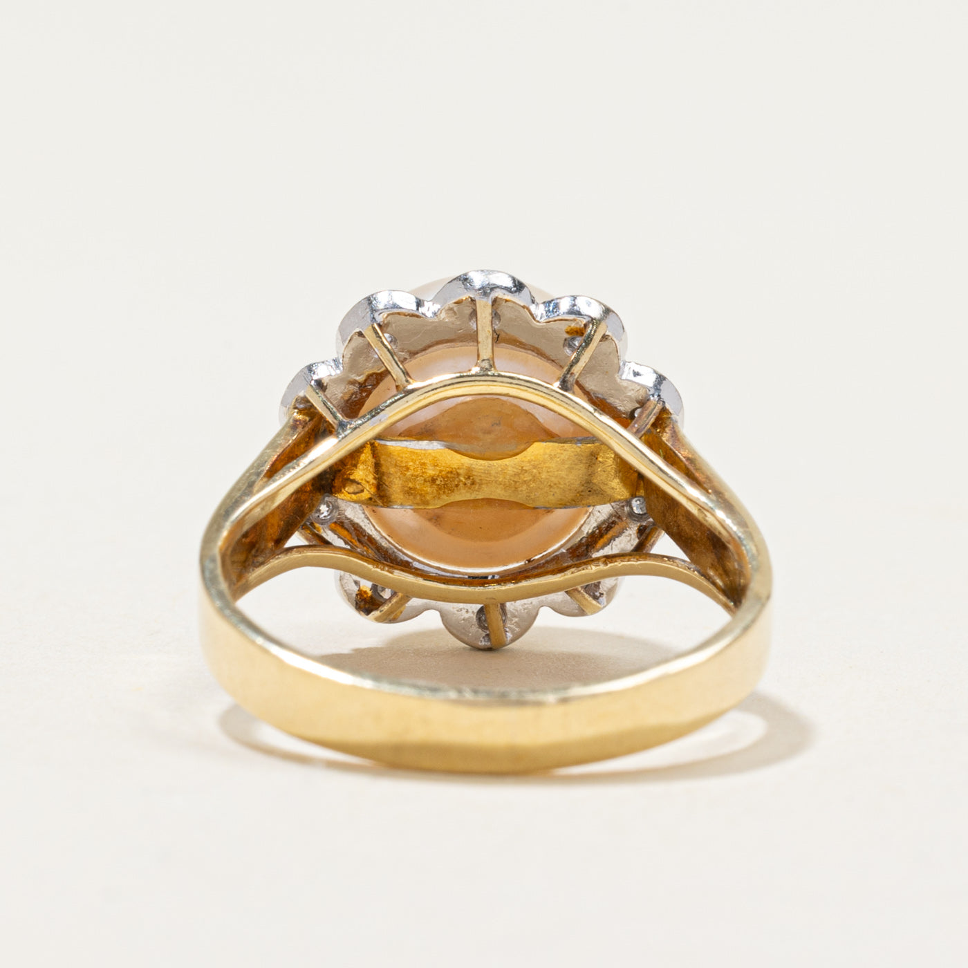 14k Pearl & Diamond Petal Ring | 0.20ctw | SZ 6.75