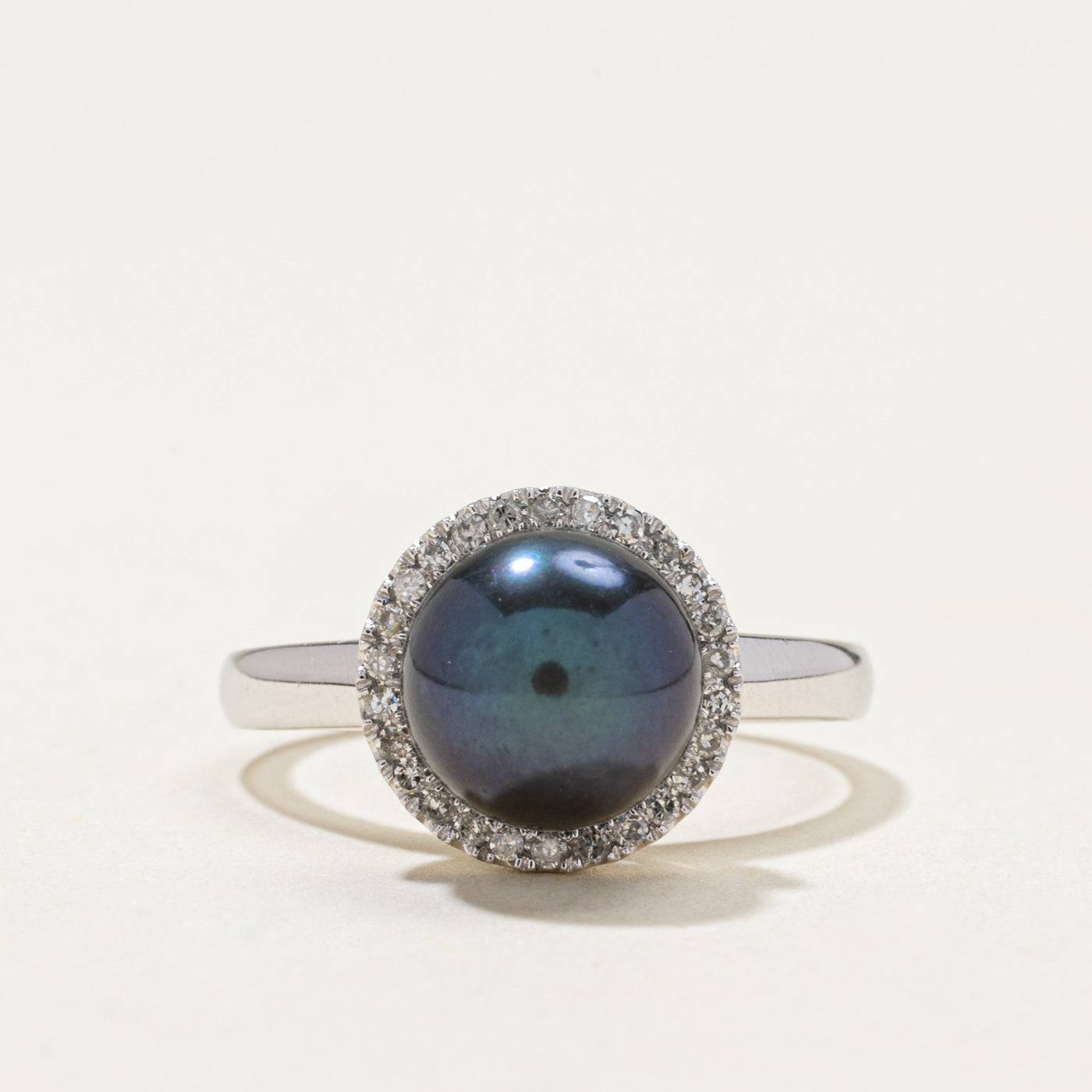 'Effy' 14k Tahitian Pearl & Diamond Halo Ring | 0.14ctw | SZ 7