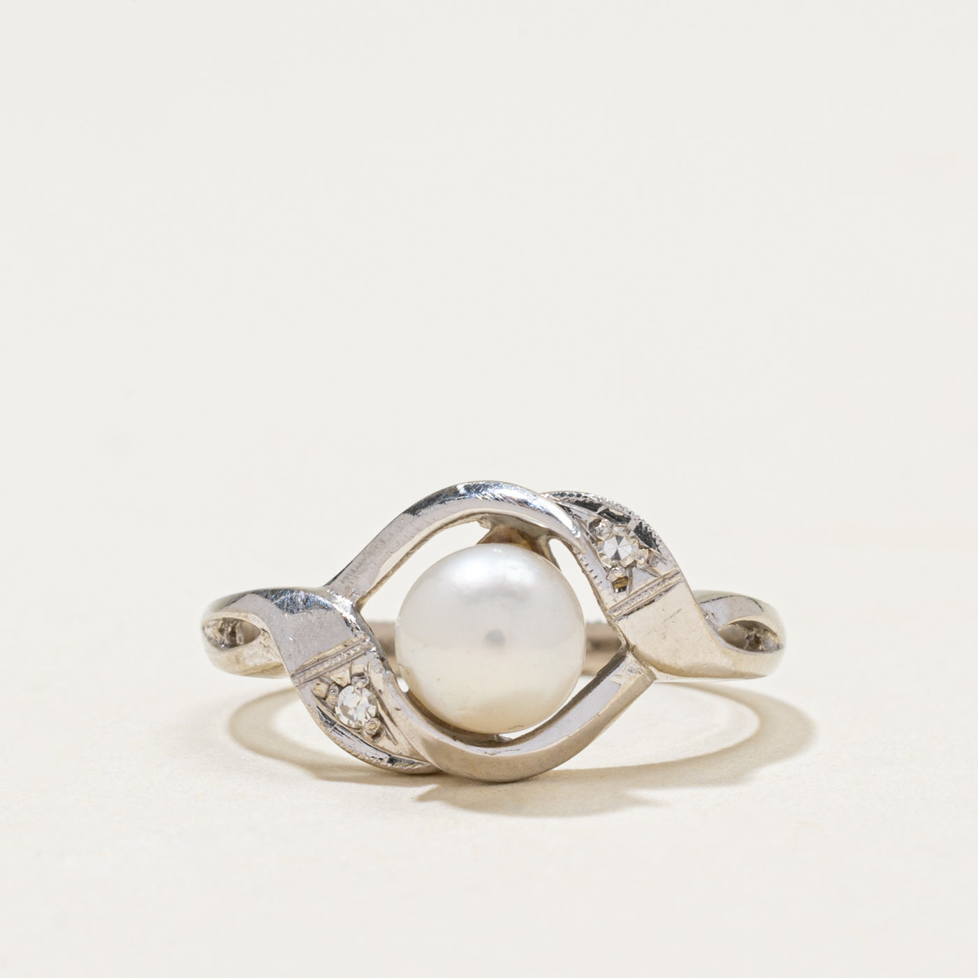 Pearl & Diamond Bypass Ring | 0.02ctw | SZ 5.5