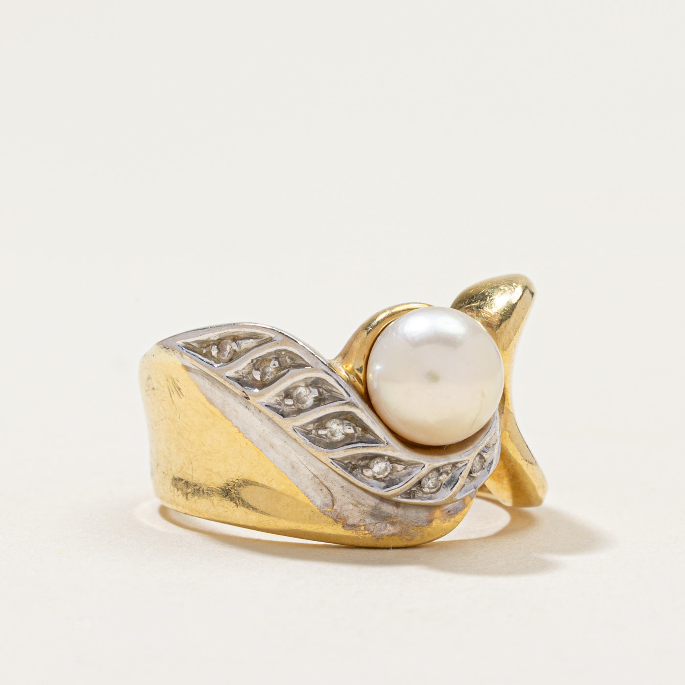 Pearl & Diamond Cocktail Ring | 0.05ctw | SZ 7.5