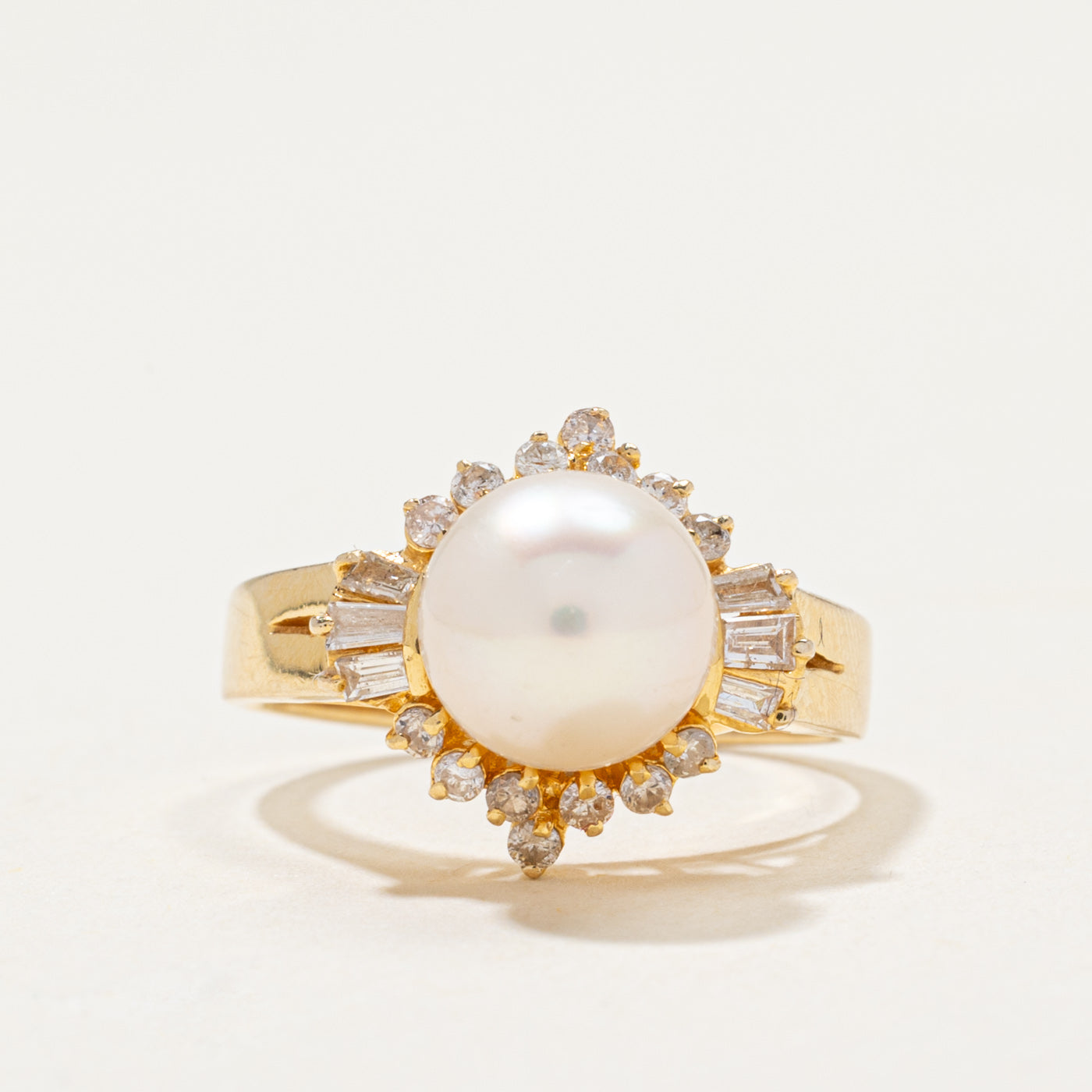 Pearl & Diamond Petal Ring | 0.38ctw | SZ 5.5
