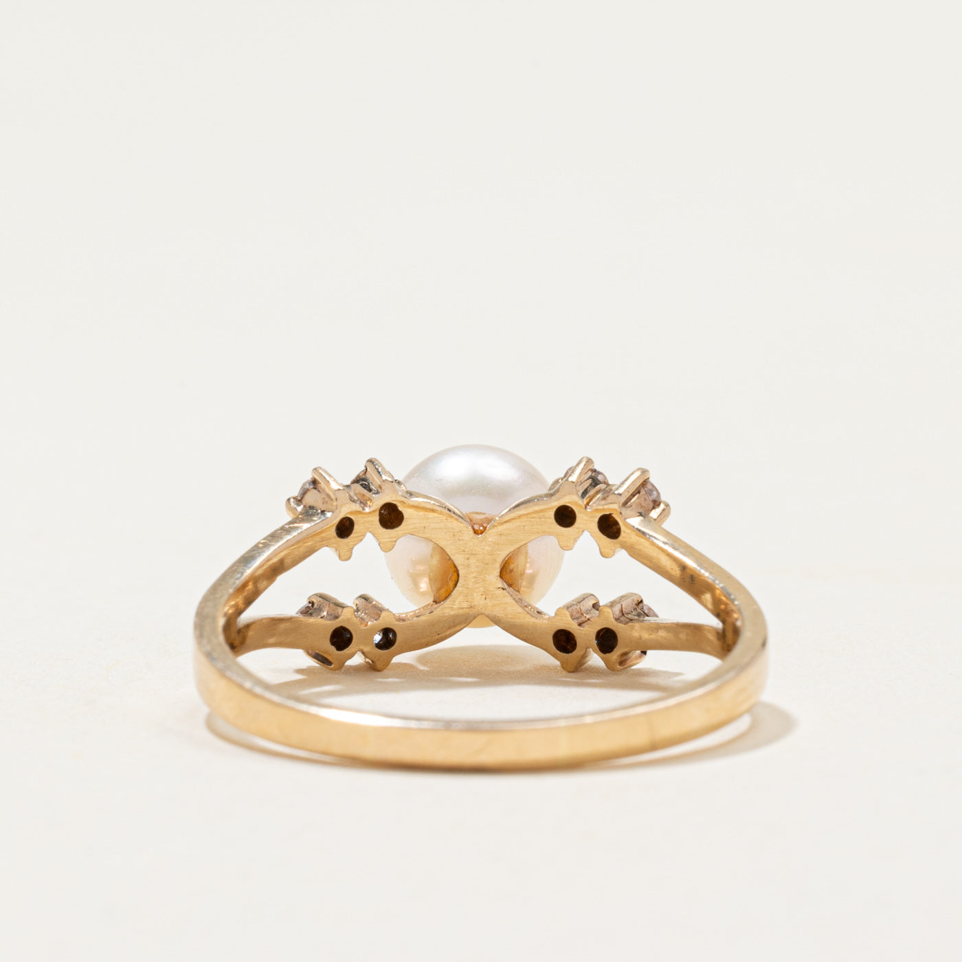 14k Pearl & Diamond Open Shank Ring | 0.24ctw | SZ 9