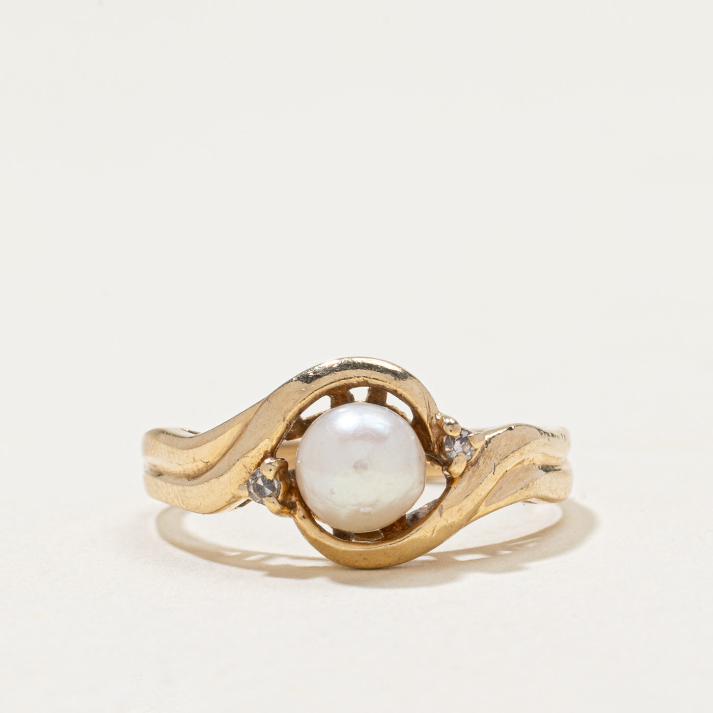 Pearl & Diamond Bypass Ring | 0.03ctw | SZ 8.5