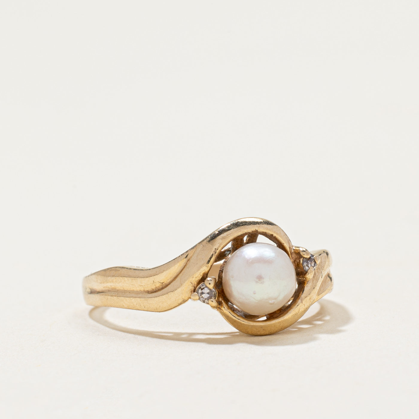 Pearl & Diamond Bypass Ring | 0.03ctw | SZ 8.5