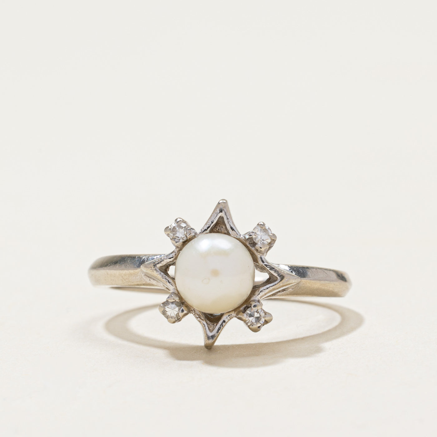 Pearl & Diamond Geometric Ring | 0.06ctw | SZ 6