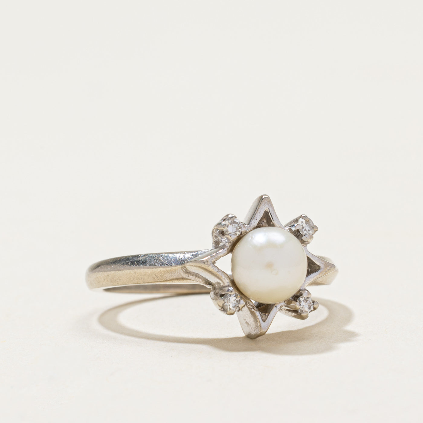 Pearl & Diamond Geometric Ring | 0.06ctw | SZ 6