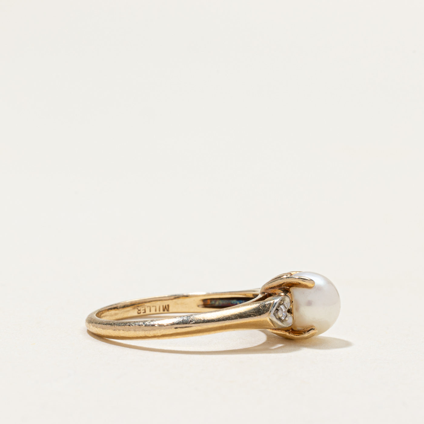 Vintage Canadian Pearl & Diamond Ring | 0.05ctw | SZ 4.5