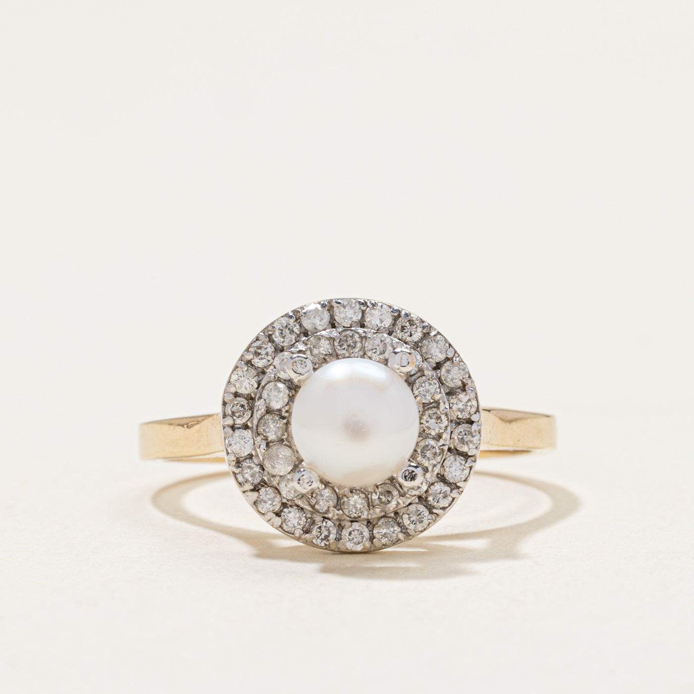 Pearl & Diamond Double Halo Ring | 0.50ctw | SZ 8.25