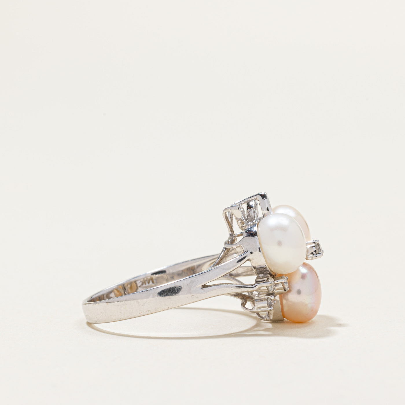 14k Pearl & Diamond Floral Cocktail Ring | 0.22ctw | SZ 8