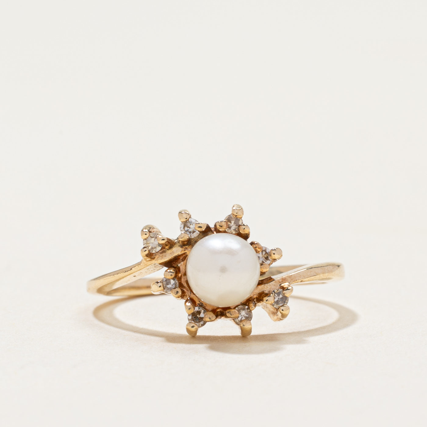 Pearl & Diamond Petal Bypass Ring | 0.10ctw | SZ 4