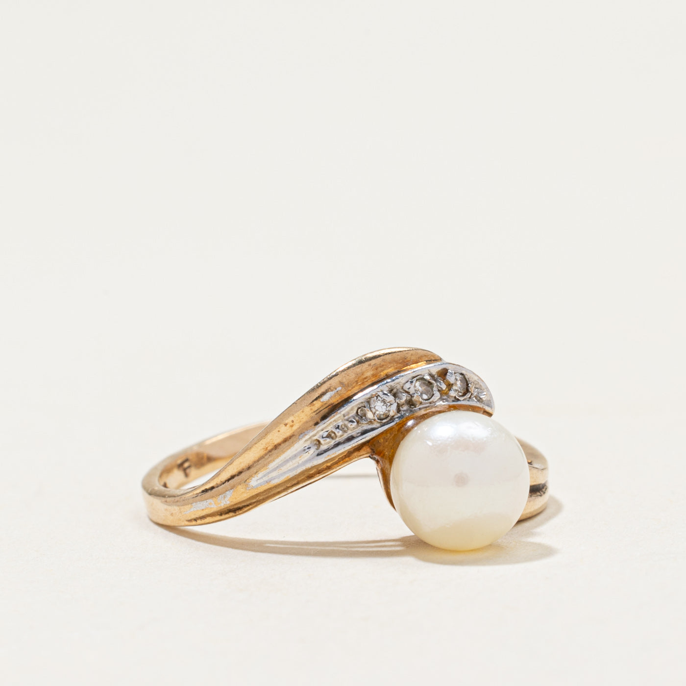 Pearl & Diamond Bypass Ring | 0.02ctw | SZ 6.5