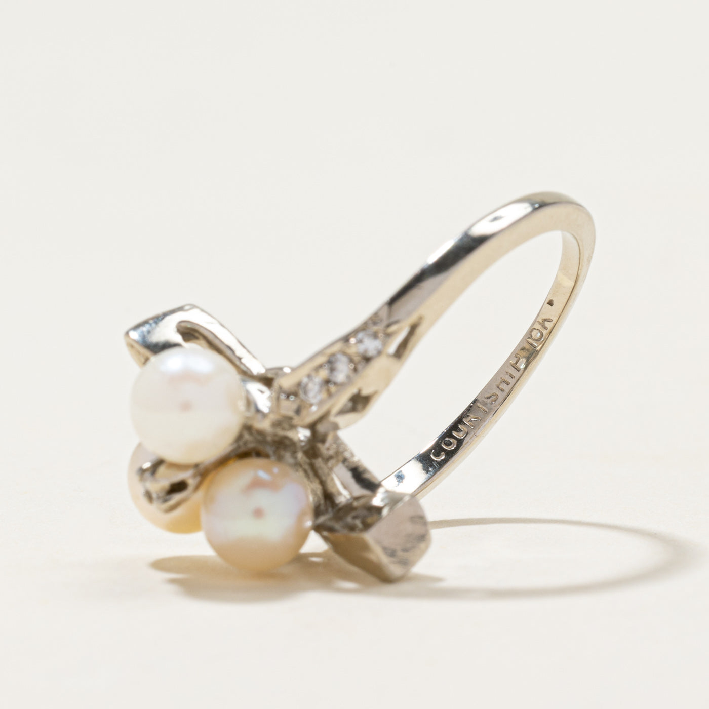 10k Pearl & Diamond Cluster Cocktail Ring | 0.18ctw | SZ 6.75