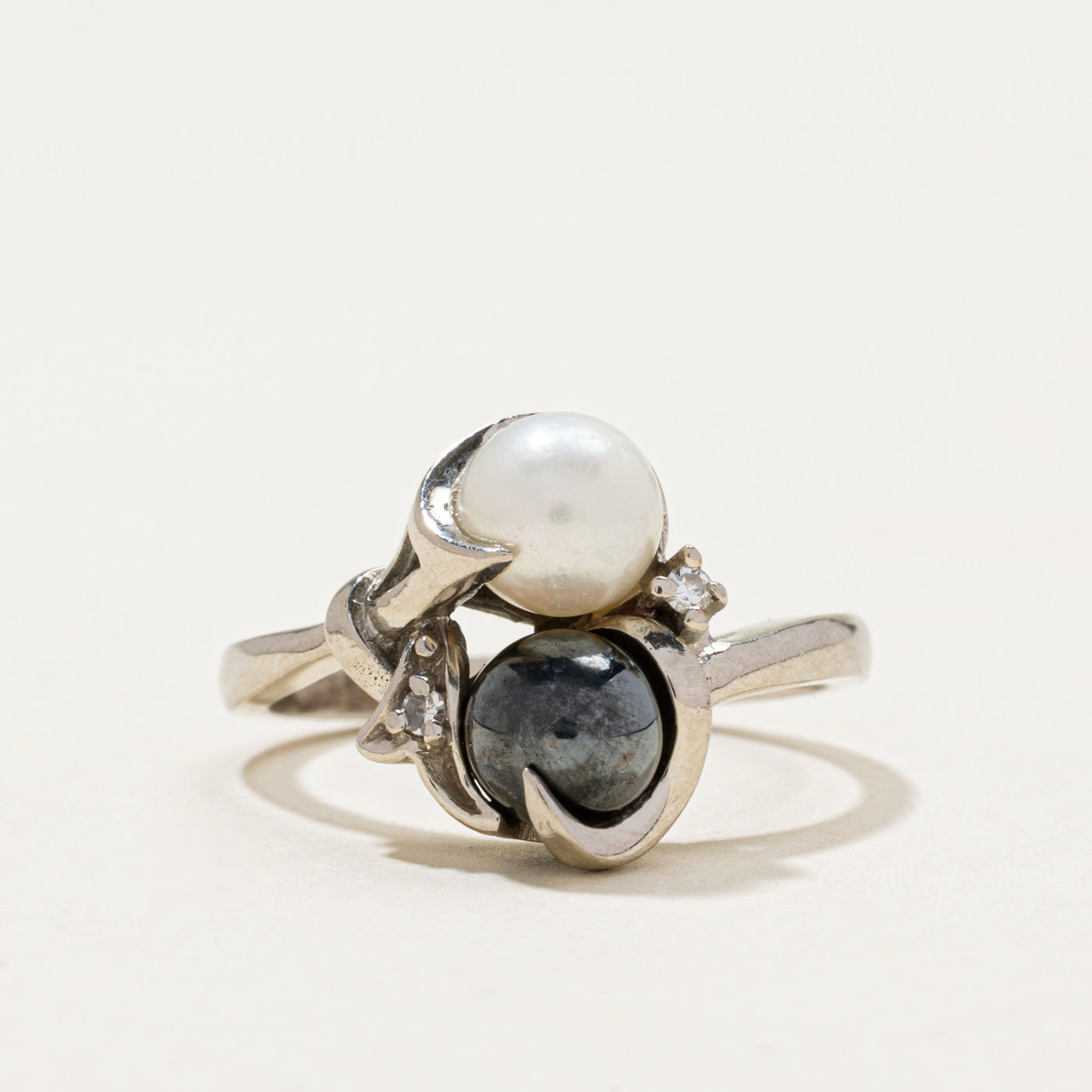 Vintage Canadian Toi et Moi Pearl & Diamond Ring | 0.03ctw | SZ 6.25