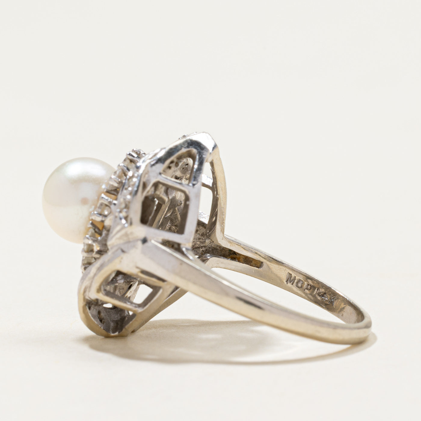 Pearl & Diamond Cocktail Ring | 0.50ctw | SZ 7