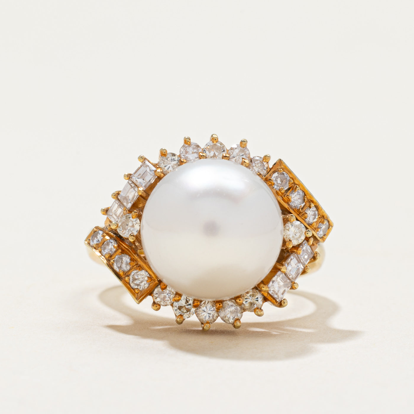 14k Pearl & Diamond Cocktail Ring | 0.78ctw | SZ 5.75