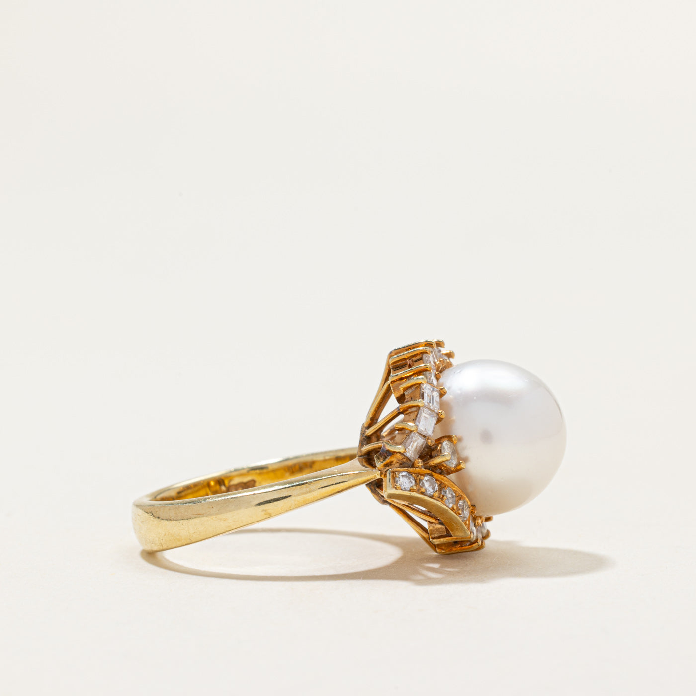 14k Pearl & Diamond Cocktail Ring | 0.78ctw | SZ 5.75
