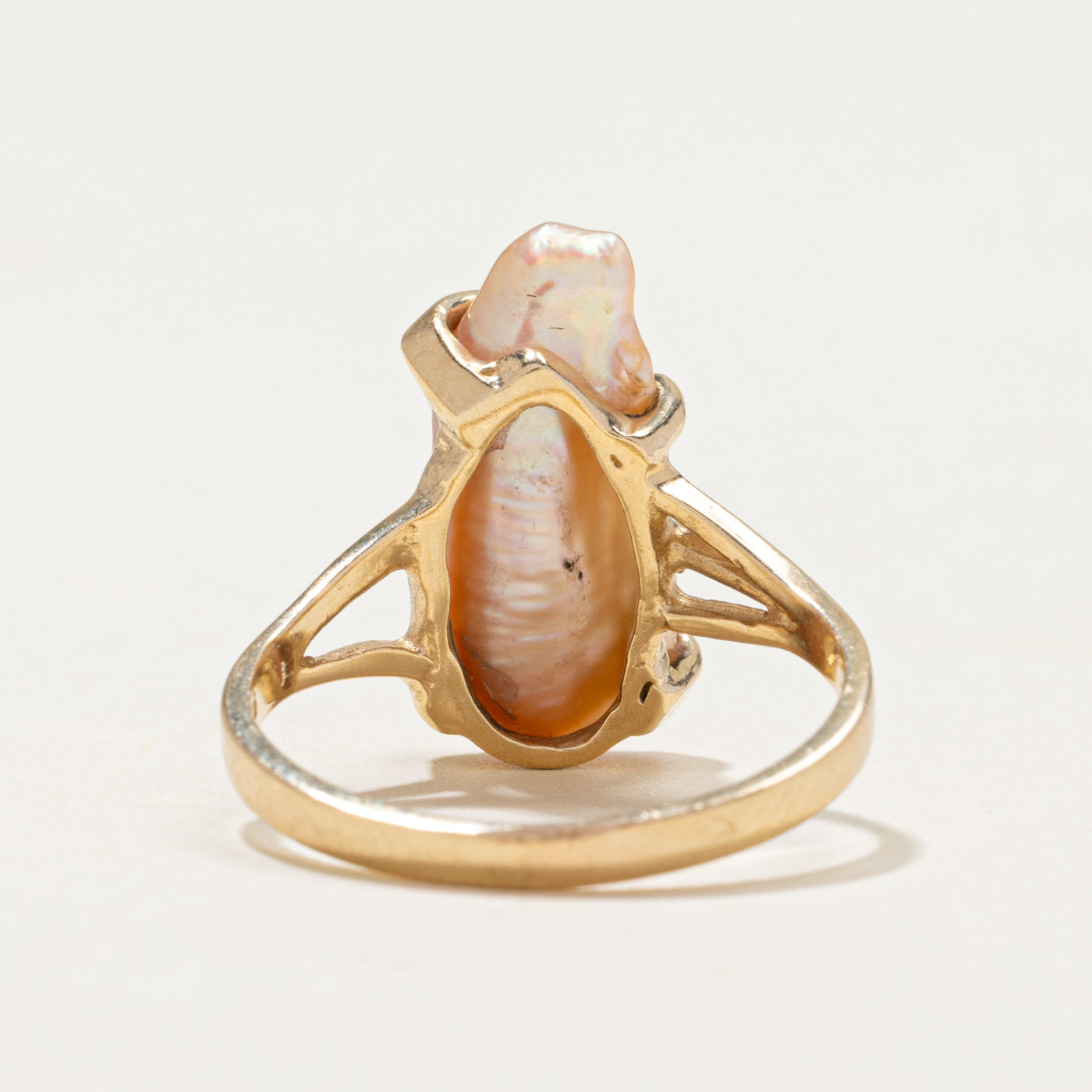 10k Pink Baroque Pearl & Diamond Ring | 0.04ctw | SZ 6.75