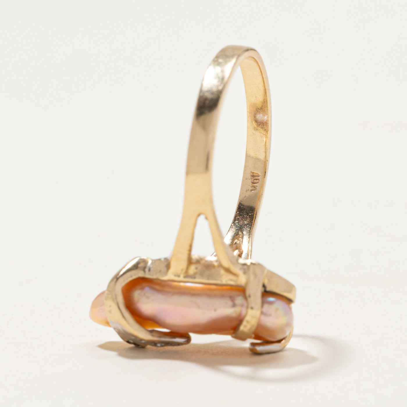 10k Pink Baroque Pearl & Diamond Ring | 0.04ctw | SZ 6.75